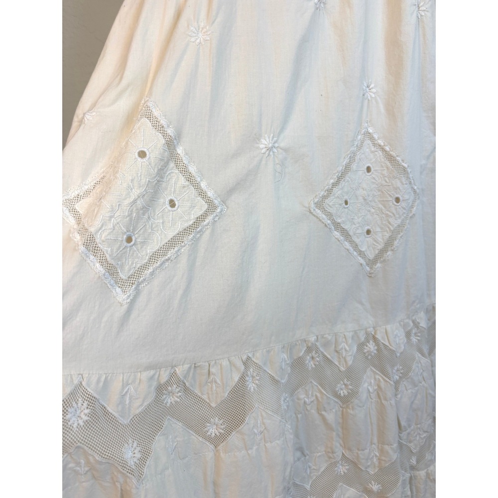 Lucky Brand Maxi Dress Cream Womens Large Embroidered Eyelet Tiered Open Back - Picture 3 of 13